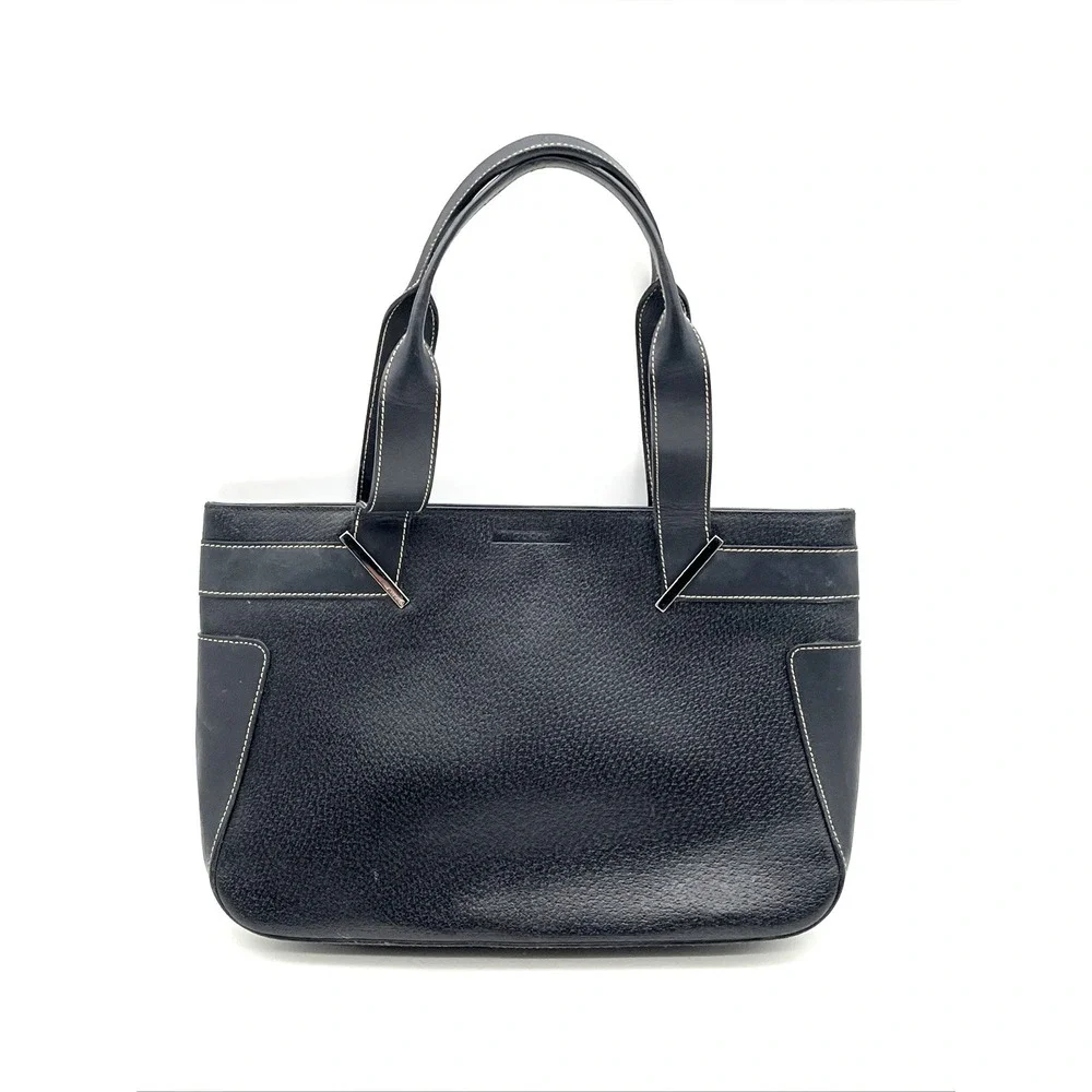 Authentic Gucci‎ Pebbled Leather Tote Shoulder Bag Black GG Lining